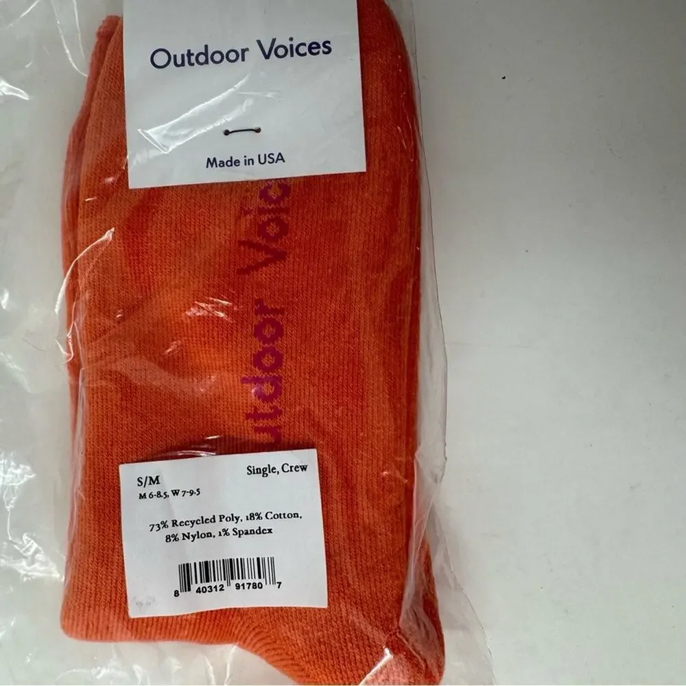 Outdoor Voices OV Comfort Crew Socks In Clementine Full‎ Cushion 7-9.5 or 6-8.5
